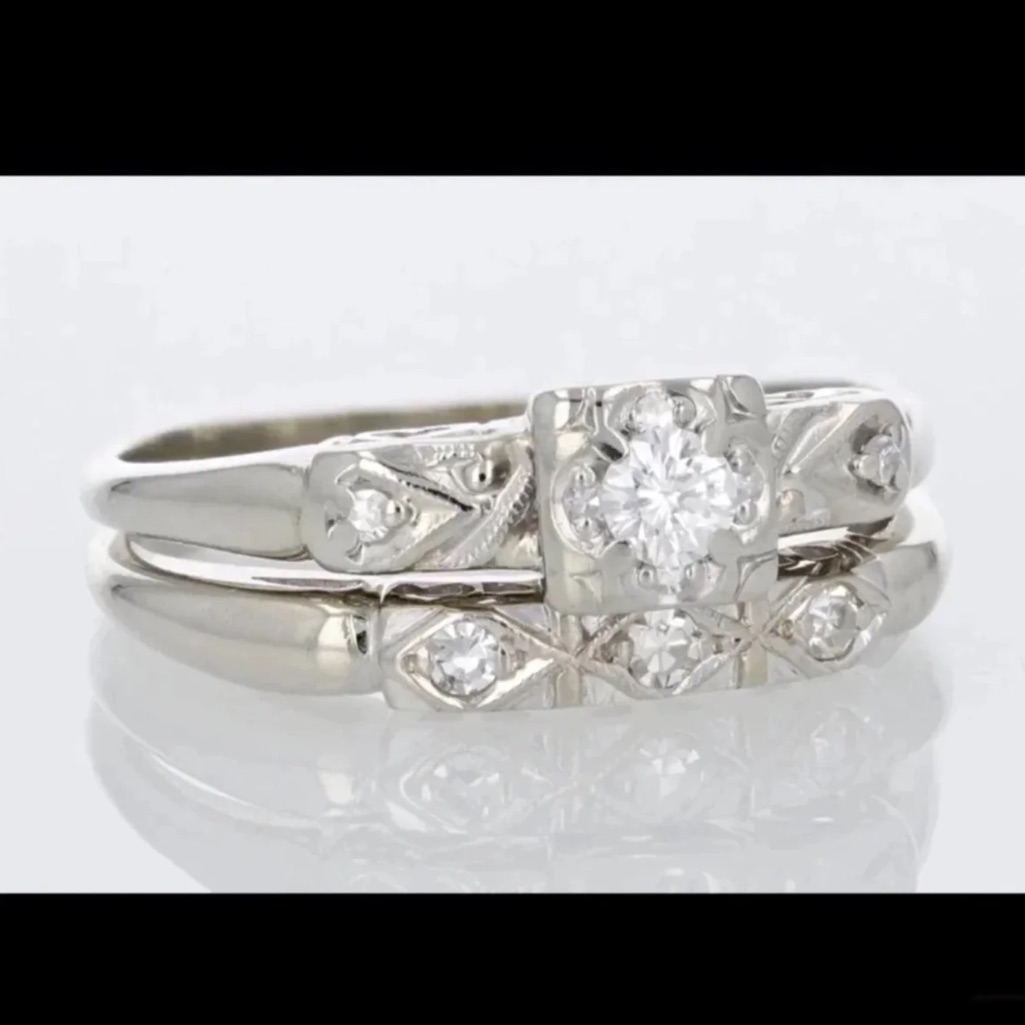 14k Art Deco Eng + Band. $540 Final Price